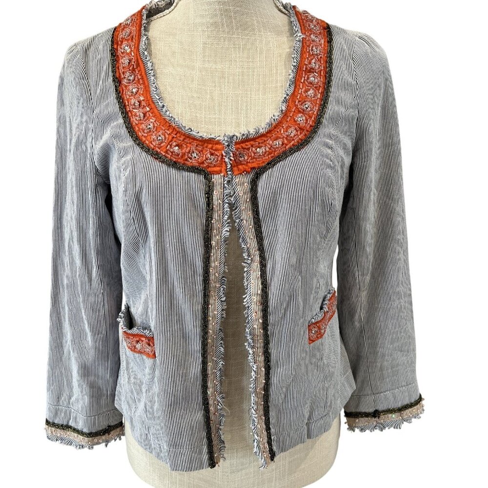 Free People Bohemian-Style Striped Jacket Frayed Edges Womens 6